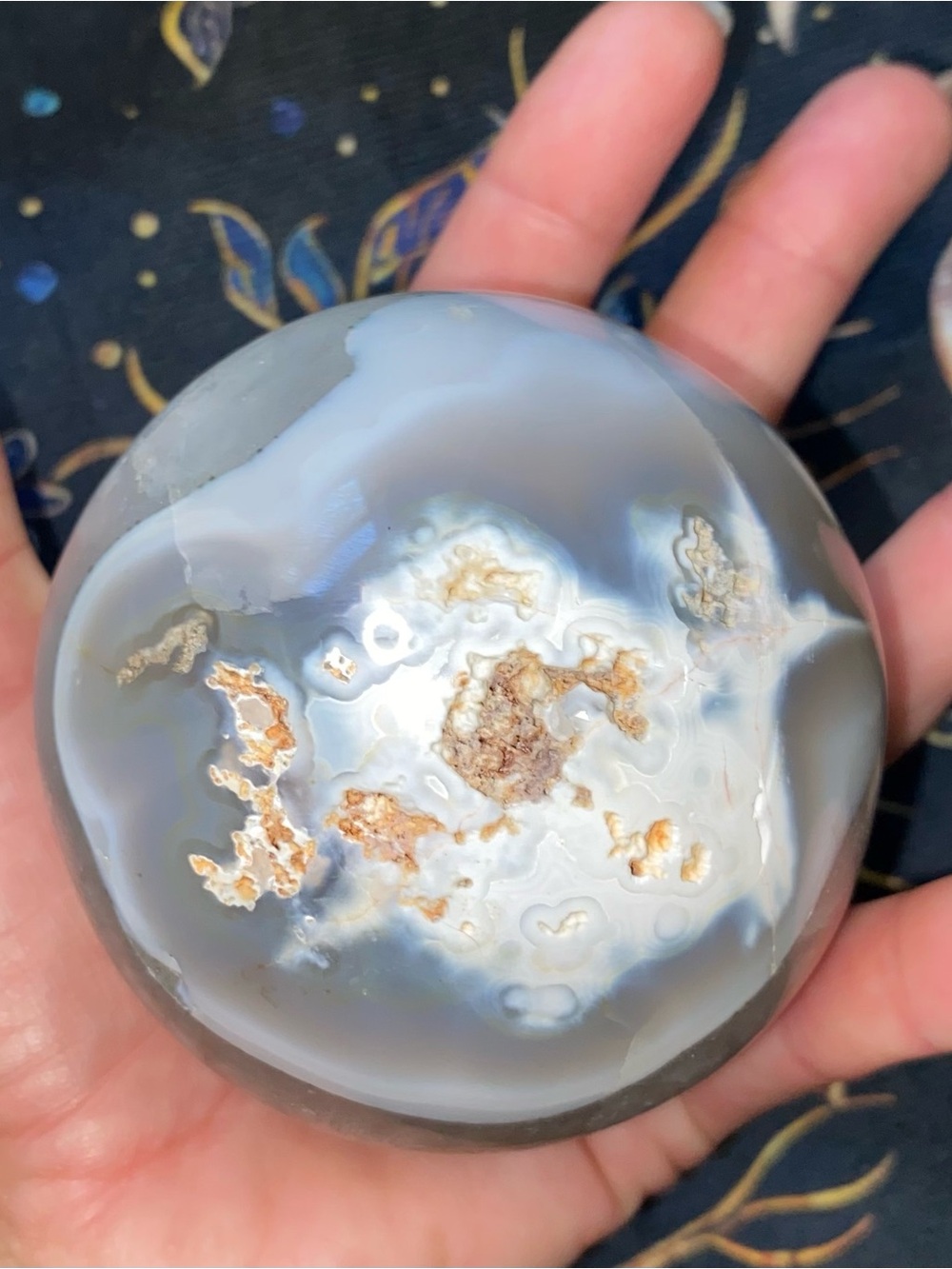 Large Natural Agate + Quartz Sphere | Blue Gray Chalcedony | Sparkly Druzy Cave - Picture 10 of 11
